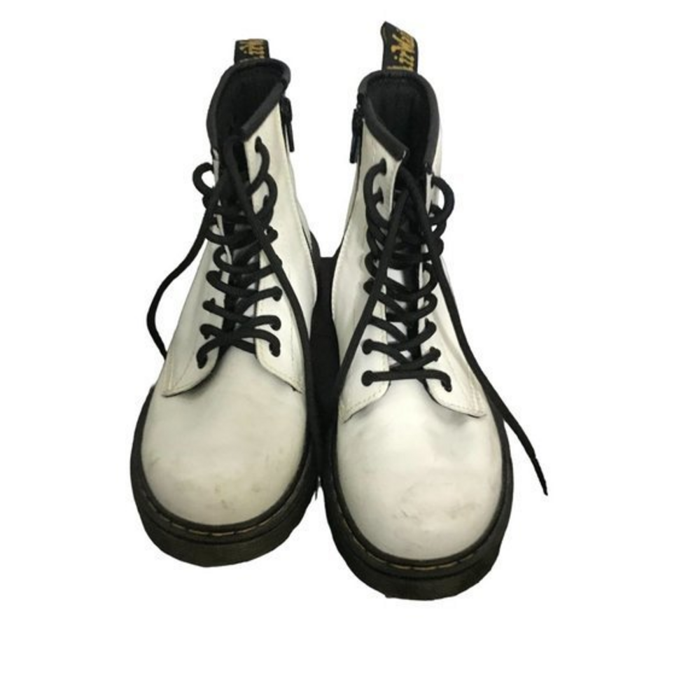 Dr Doc Martens 1460J Combat Boots‎ Youth Size 3 White Leather Lace Up Side Zip